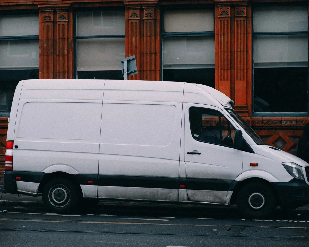 White van parked at the kerb